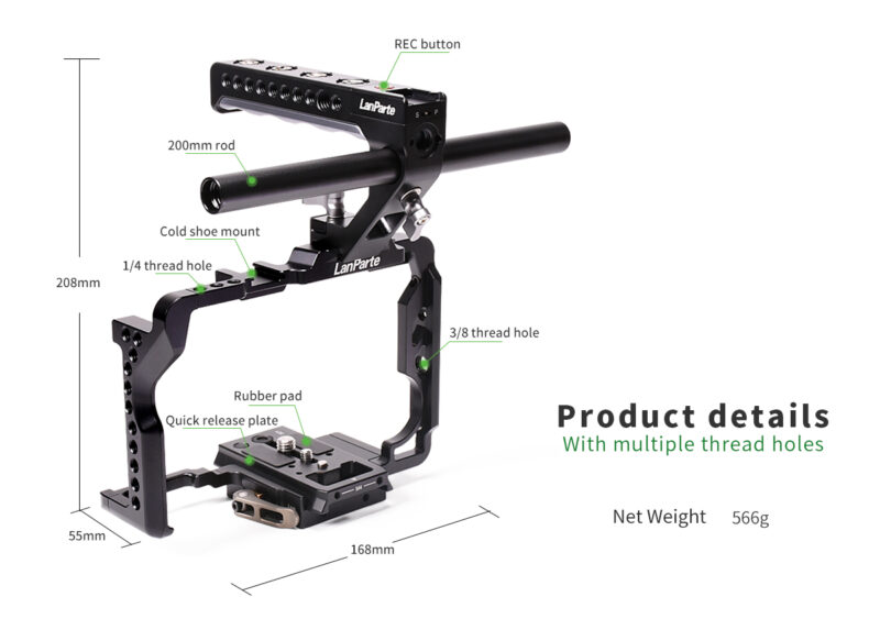 LanParte Panasonic S1H camera cage with R/S LANC top handle - Image 5