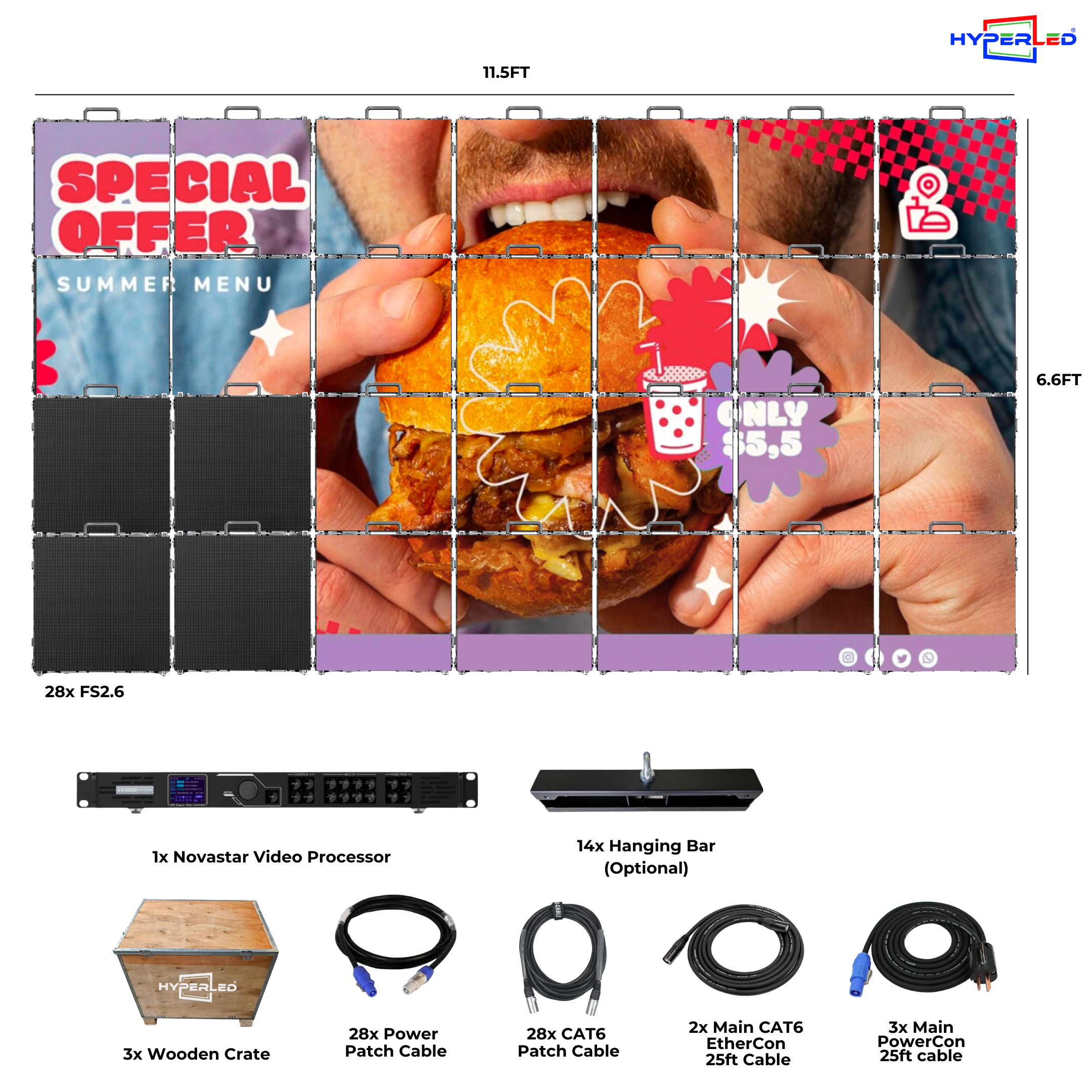 HyperLED Indoor Fixed P2.6mm 11.5'by 6.6' LED Video Wall Turnkey Solution