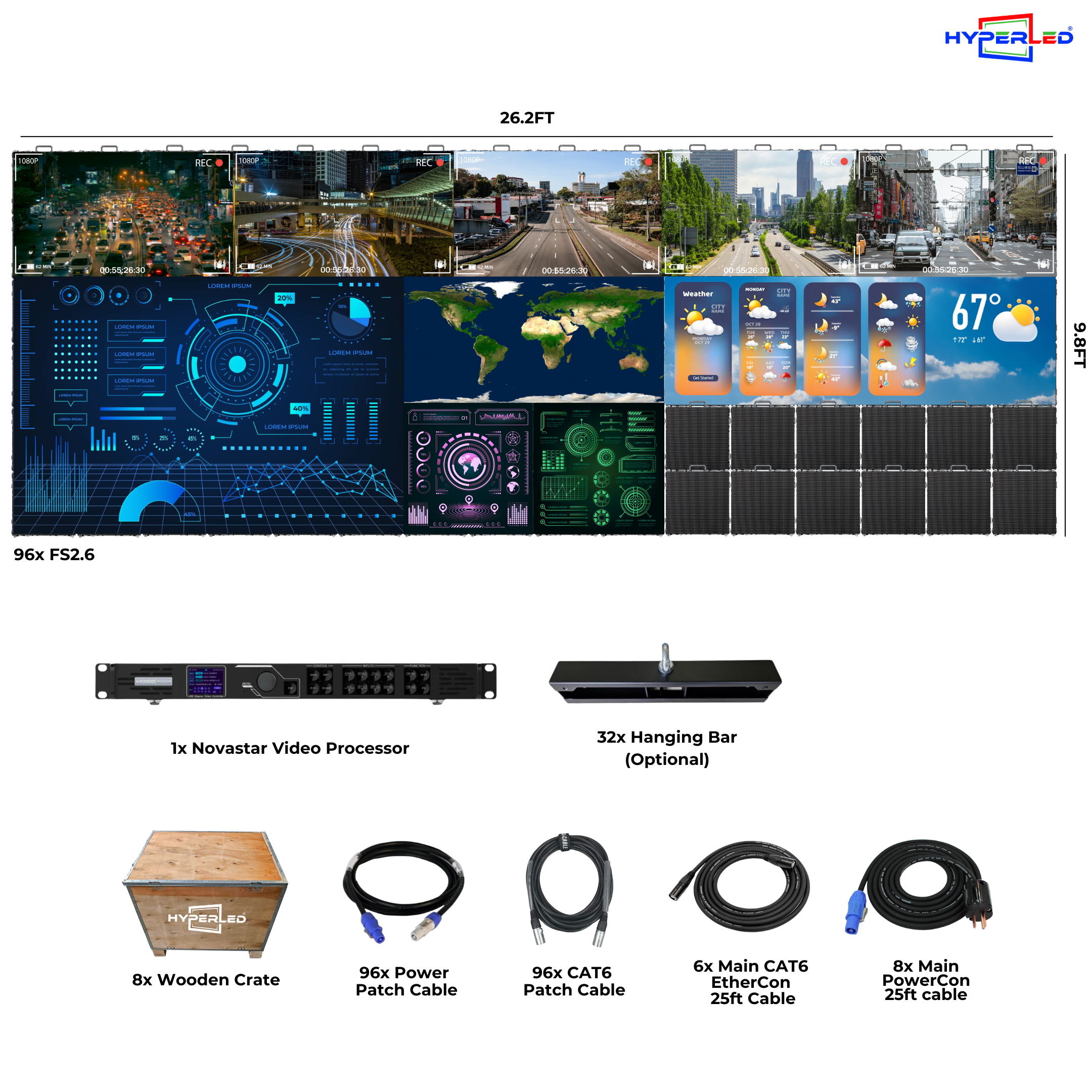 HyperLED Indoor Fixed P2.6mm 26.2'by 9.8' LED Video Wall Turnkey Solution