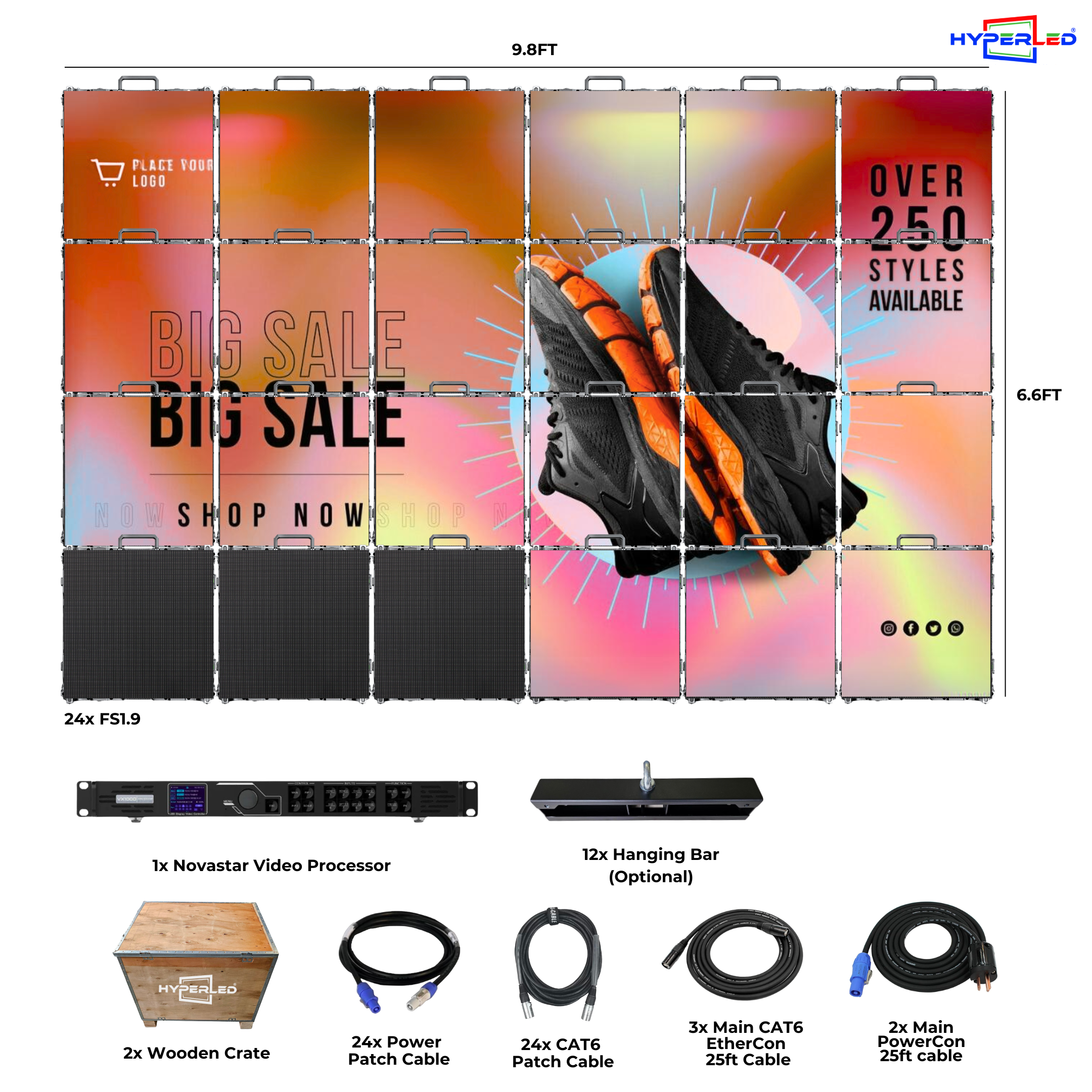 HyperLED Indoor Fixed P1.9mm 9.8'by 6.6' LED Video Wall Turnkey Solution