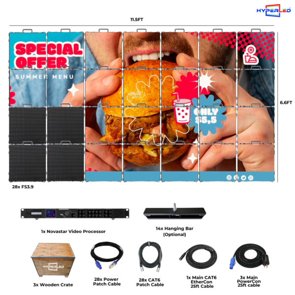 HyperLED Indoor Fixed P3.9mm 11.5'by 6.6' LED Video Wall Turnkey Solution