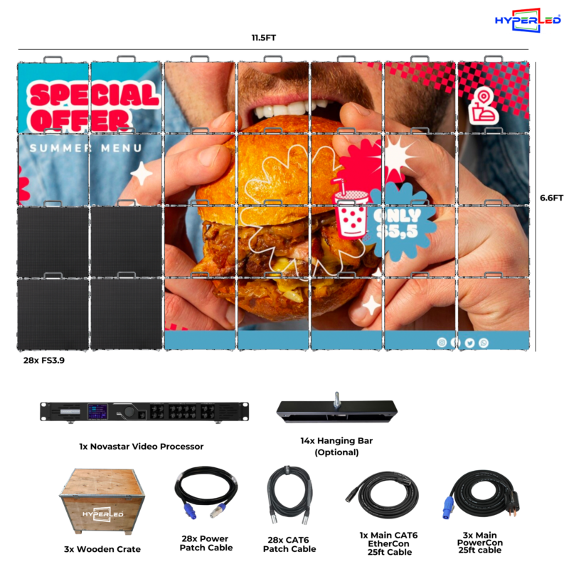 HyperLED Indoor Fixed P3.9mm 11.5'by 6.6' LED Video Wall Turnkey Solution