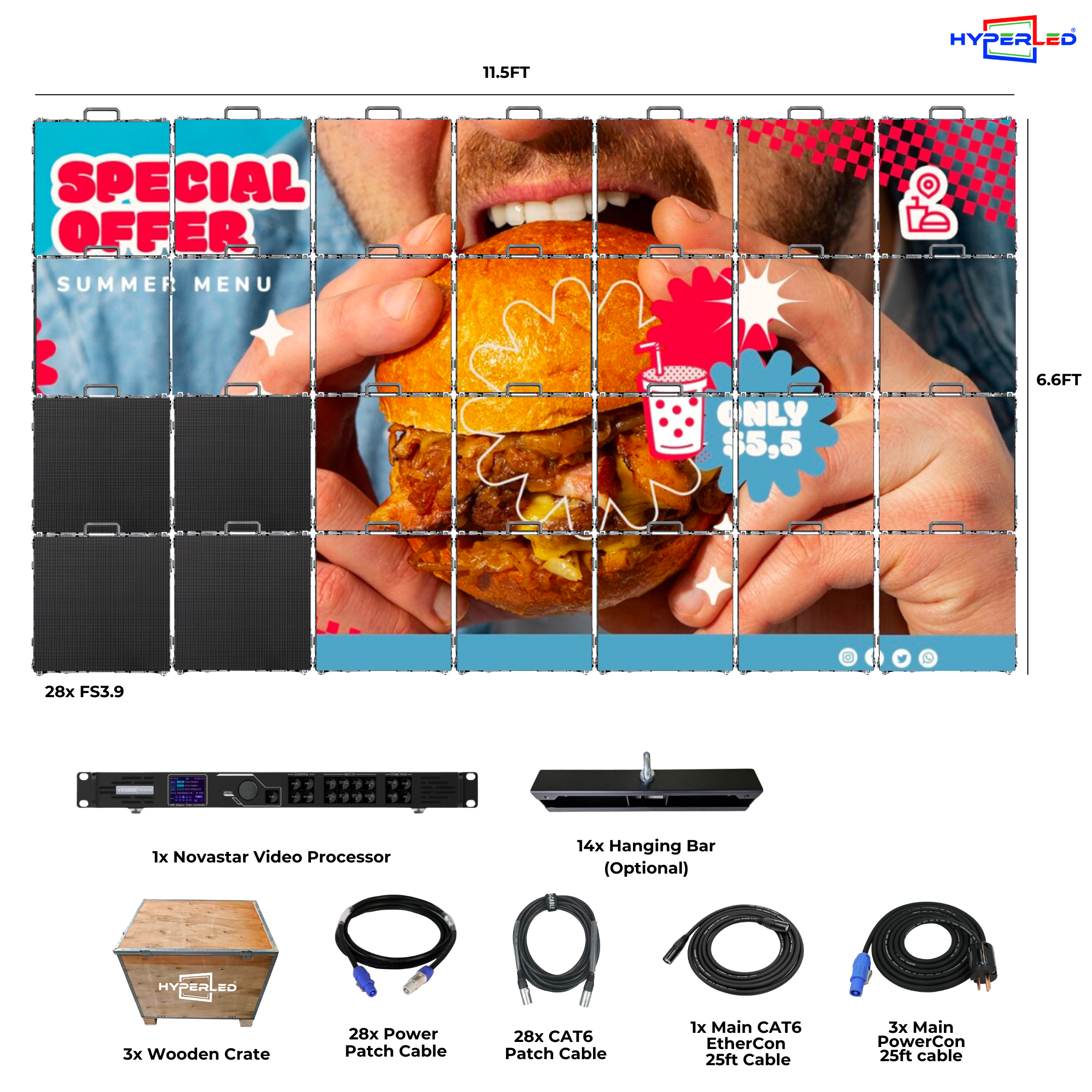 HyperLED Indoor Fixed P3.9mm 11.5'by 6.6' LED Video Wall Turnkey Solution