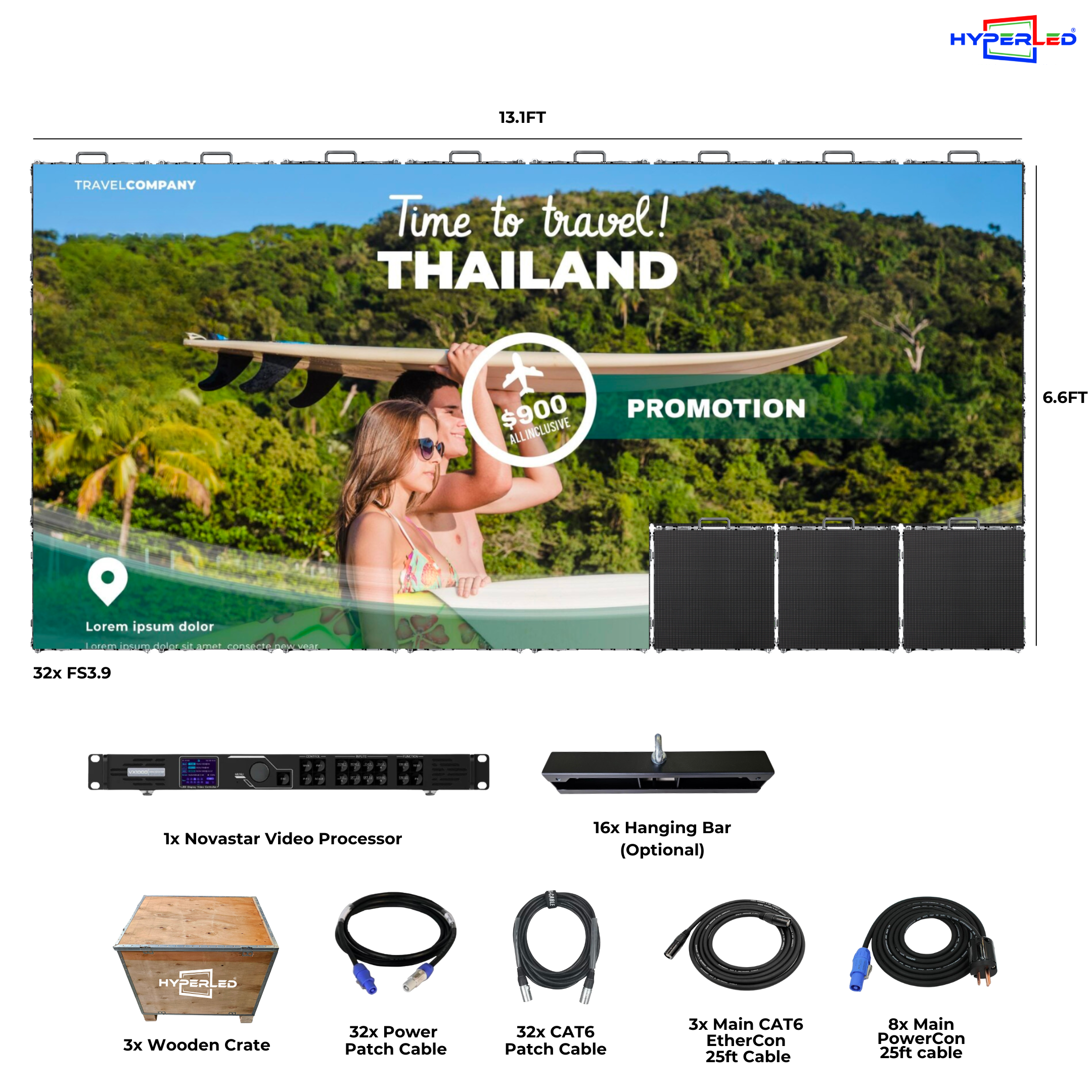 HyperLED Indoor Fixed P3.9mm 13.1' by 6.6' LED Video Wall Turnkey Solution