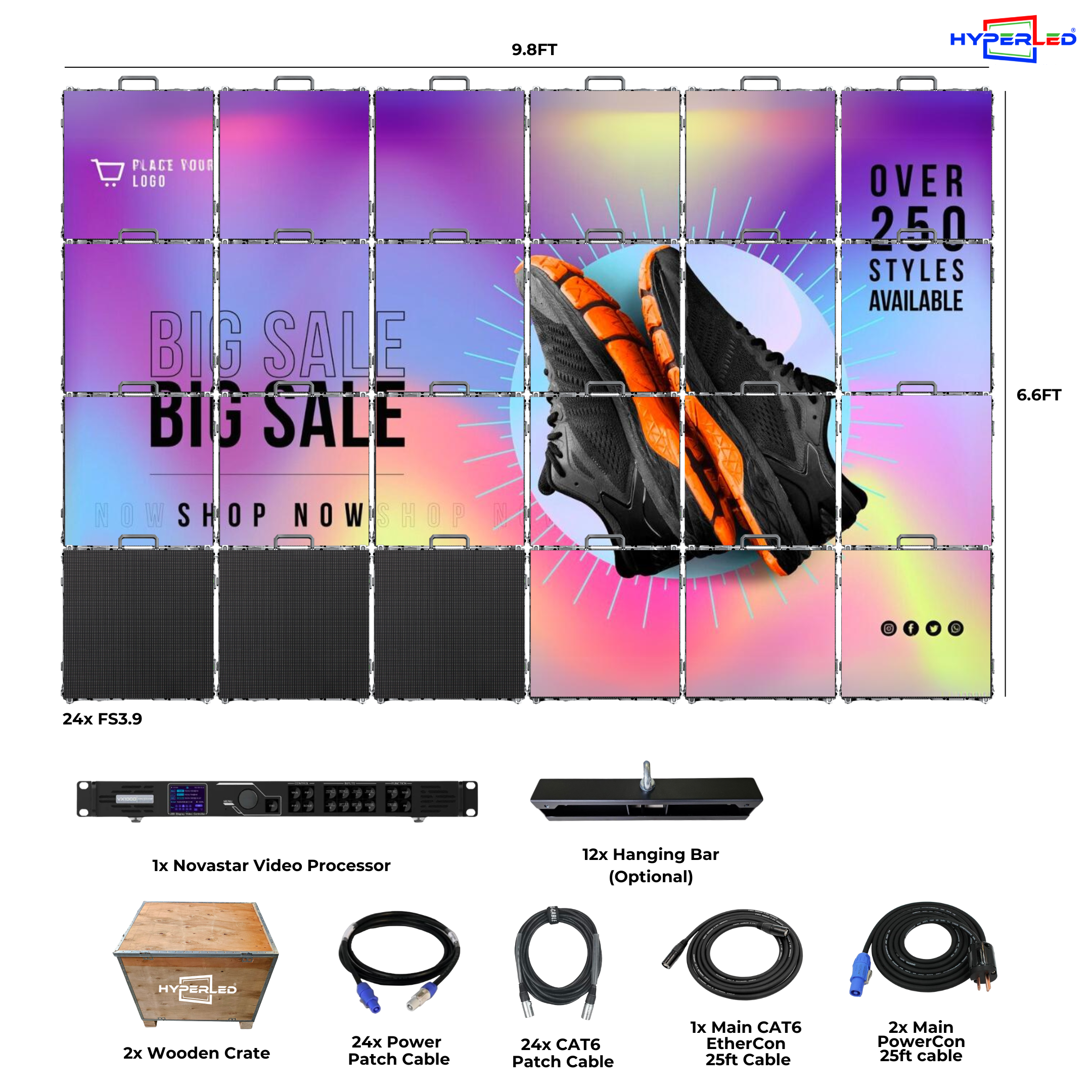 HyperLED Indoor Fixed P3.9mm 9.8'by 6.6' LED Video Wall Turnkey Solution