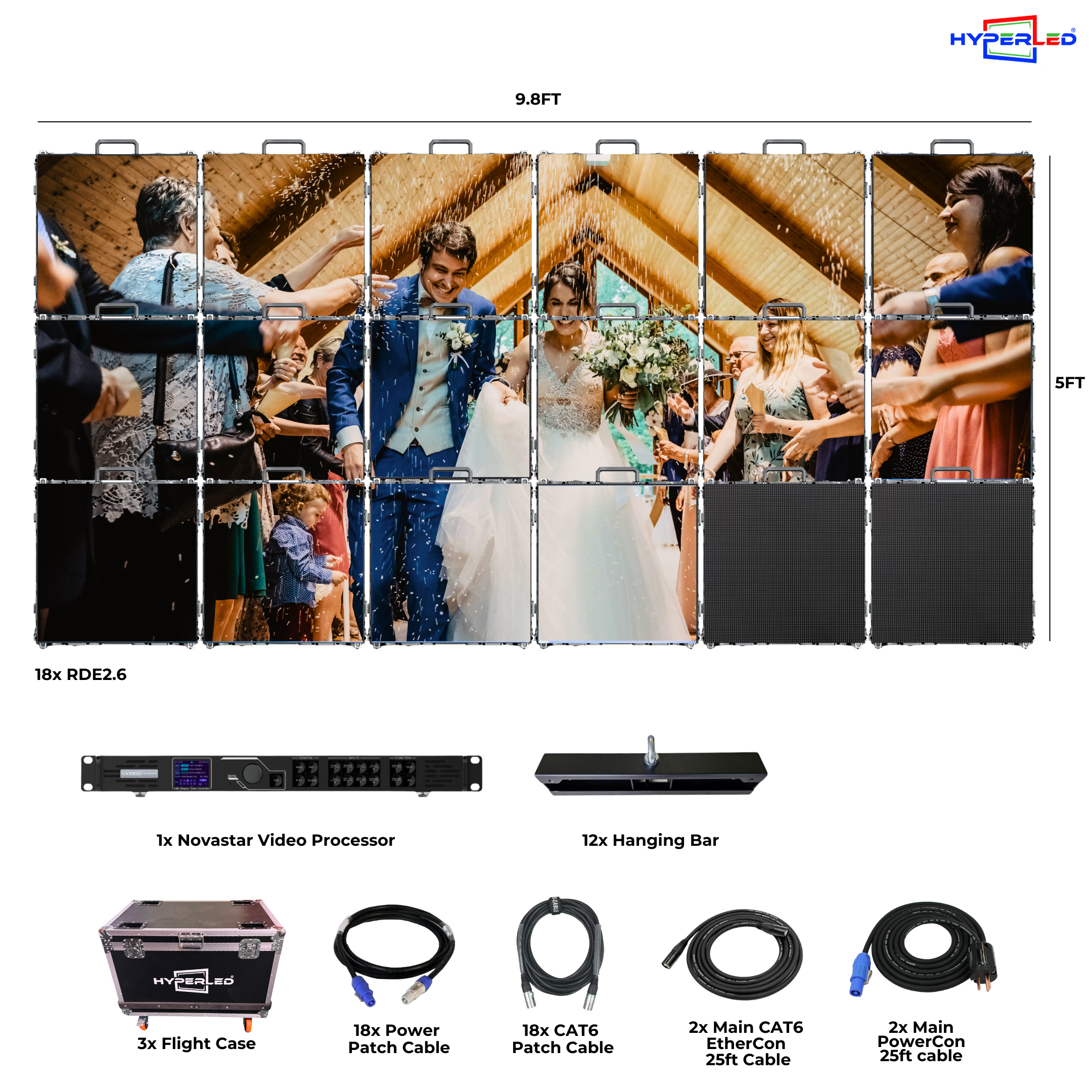 HyperLED Indoor Rental P2.6mm 9.8' by 5' LED Video Wall Turnkey Solution