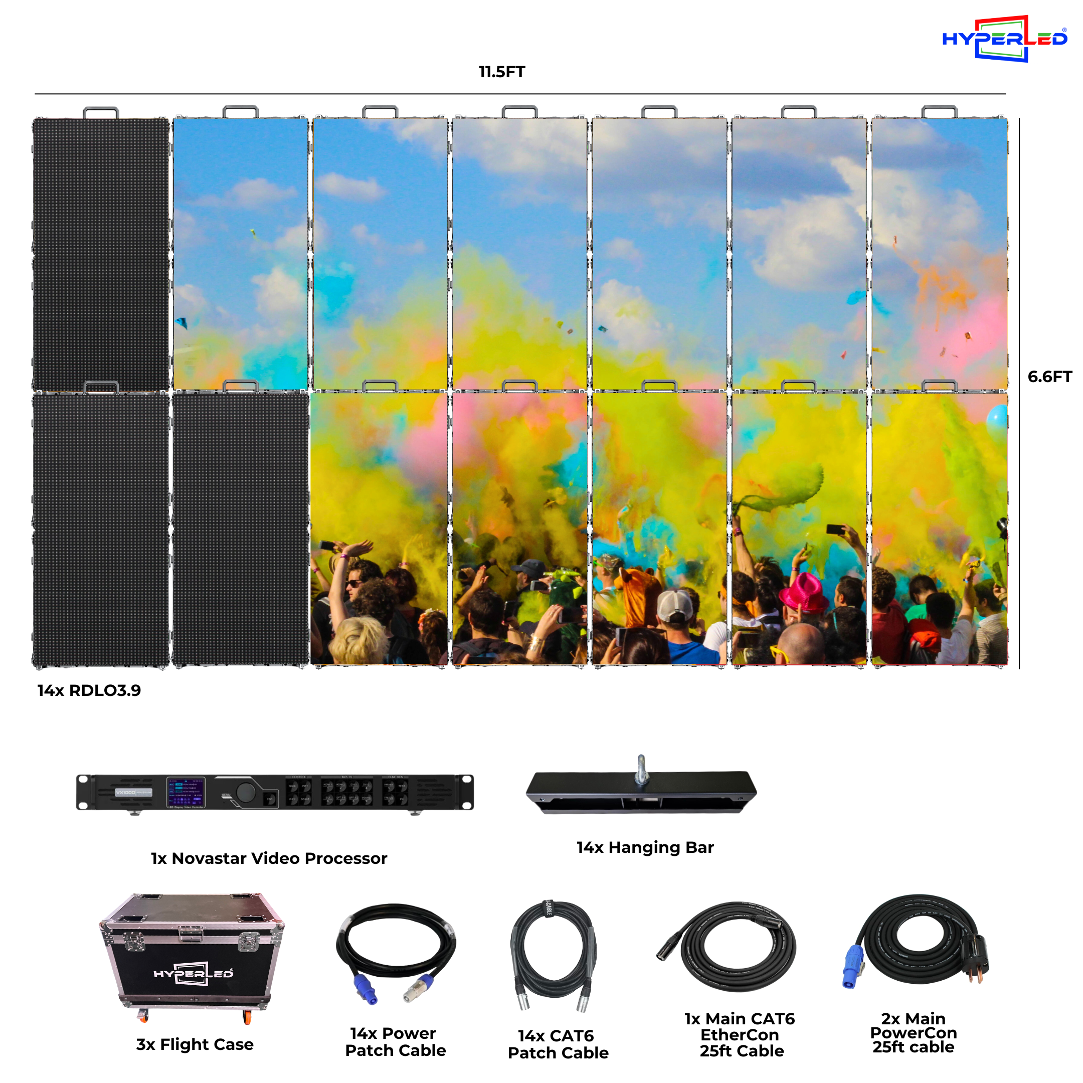 HyperLED RDLO3.9 Outdoor Rental P3.9mm 11.5' by 6.6' LED Video Wall Turnkey Solution