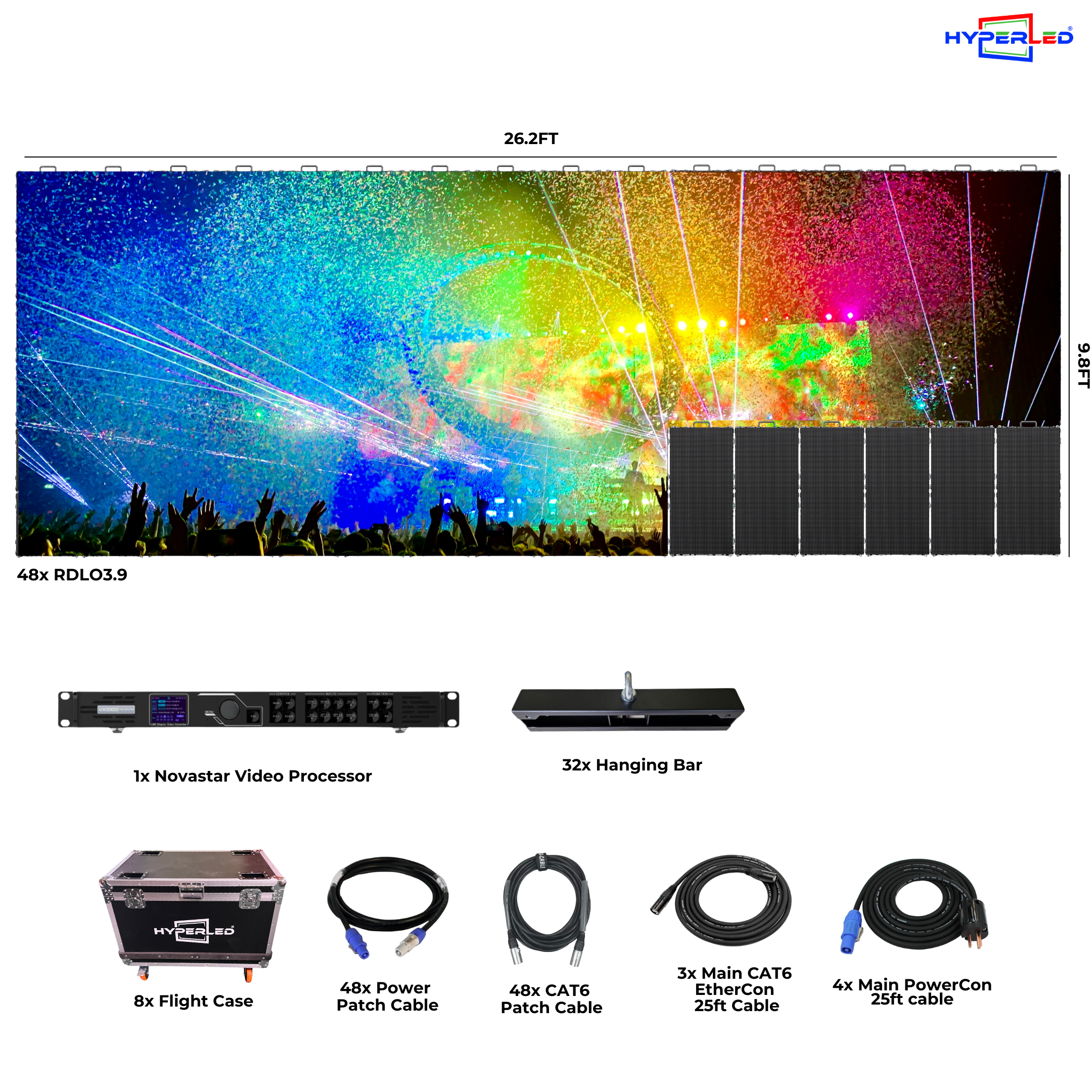 HyperLED RDLO3.9 Outdoor Rental P3.9mm 26.2' by 9.8' LED Video Wall Turnkey Solution