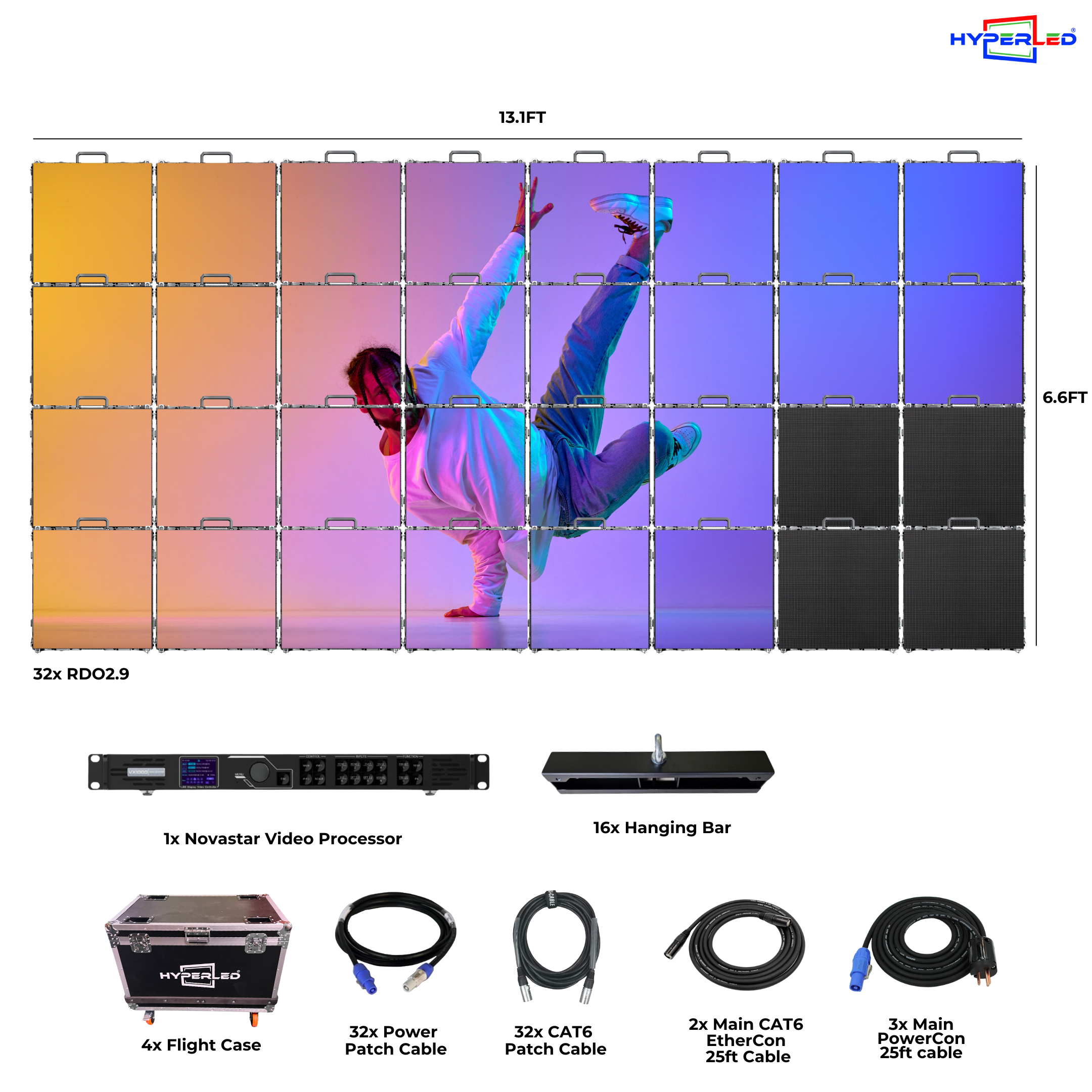 HyperLED Outdoor Rental P2.9mm 13.1' by 6.6' LED Video Wall Turnkey Solution