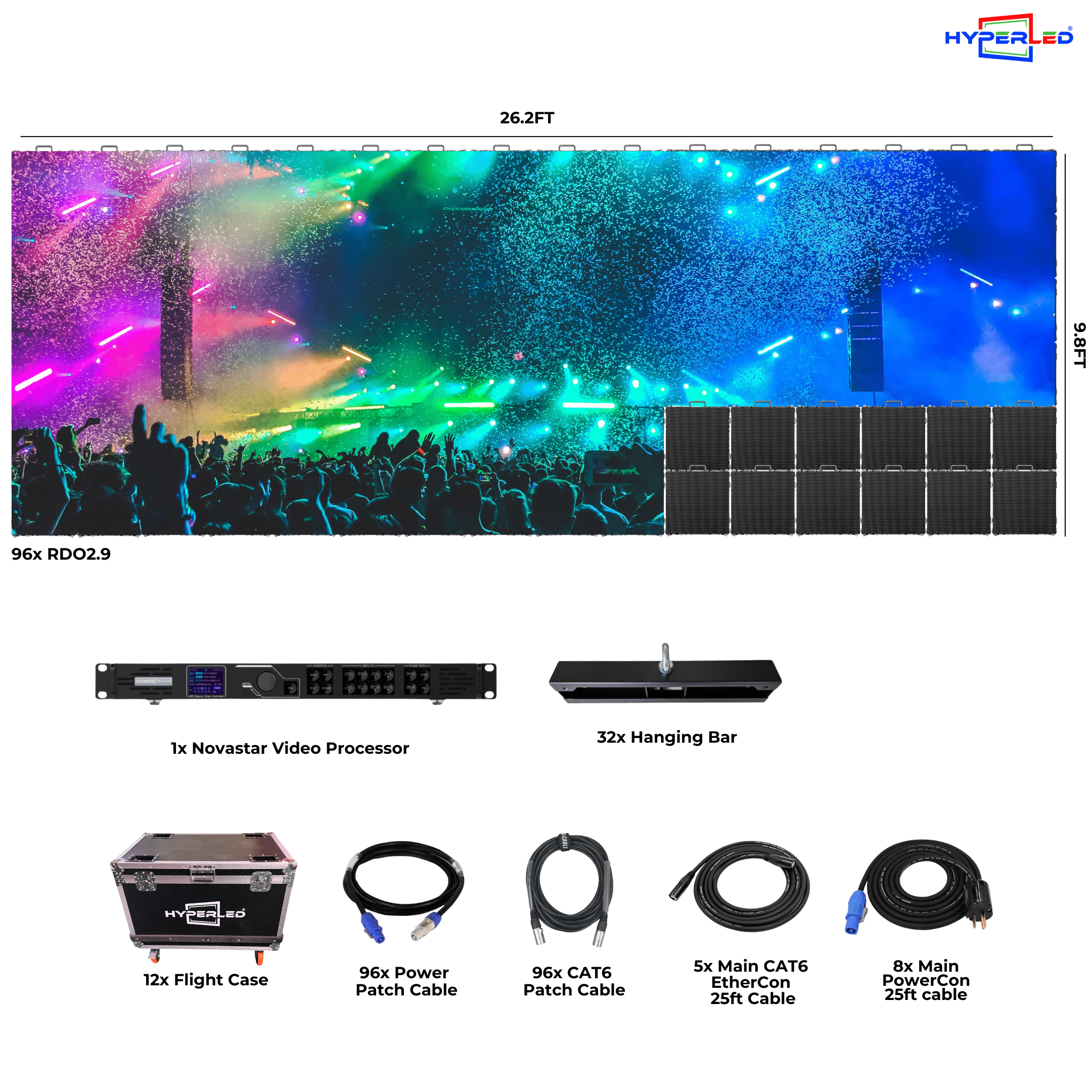 HyperLED Outdoor Rental P2.9mm 26.2' by 9.8' LED Video Wall Turnkey Solution