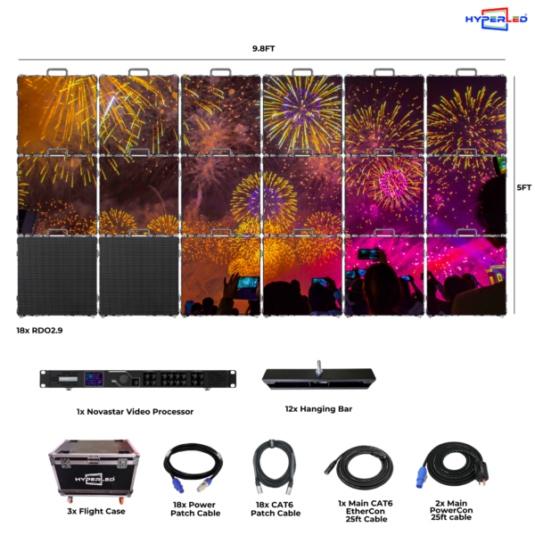 HyperLED Outdoor Rental P2.9mm 9.8' by 5' LED Video Wall Turnkey Solution