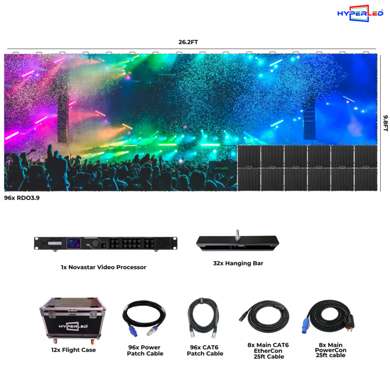 HyperLED Outdoor Rental P3.9mm 26.2' by 9.8' LED Video Wall Turnkey Solution