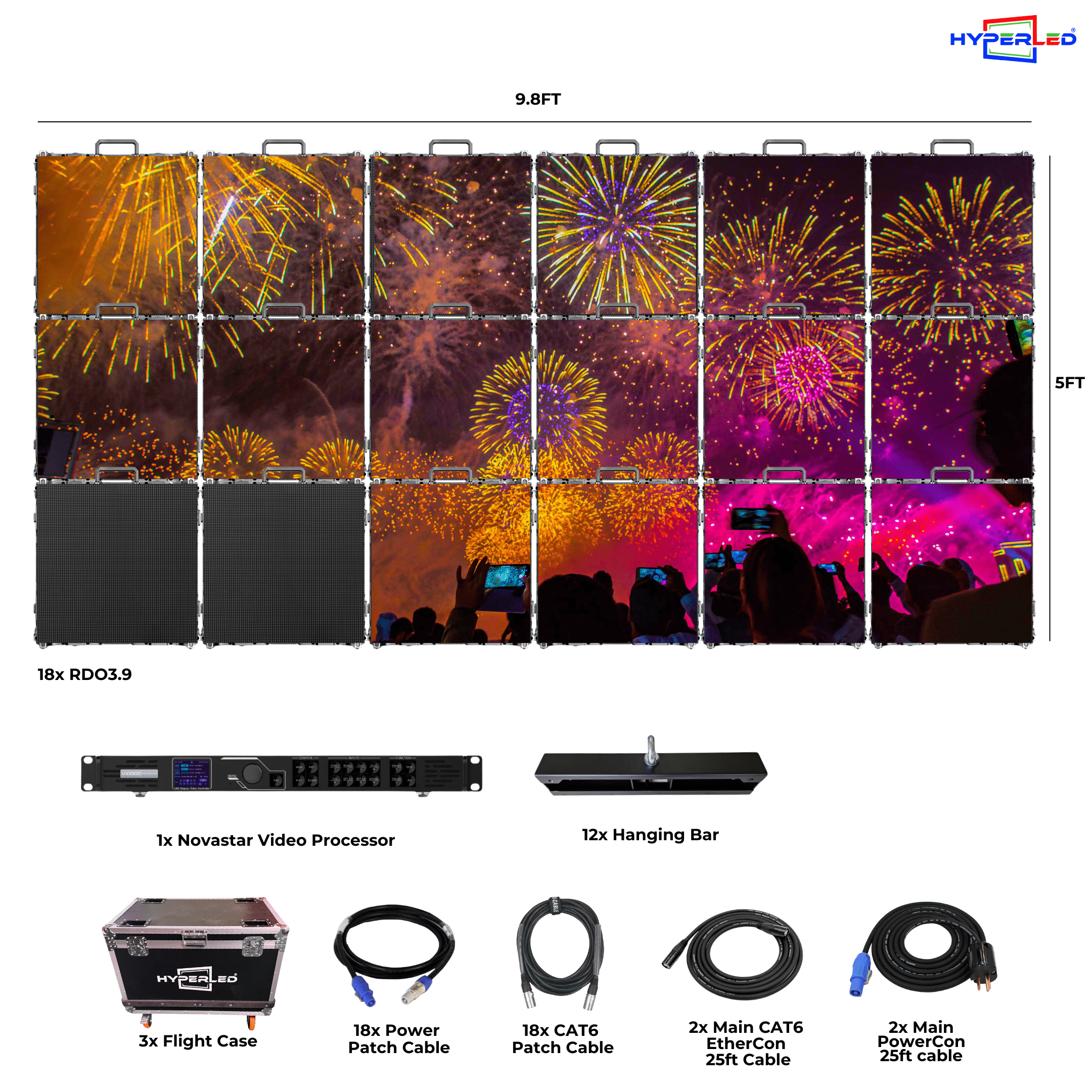 HyperLED Outdoor Rental P3.9mm 9.8' by 5' LED Video Wall Turnkey Solution