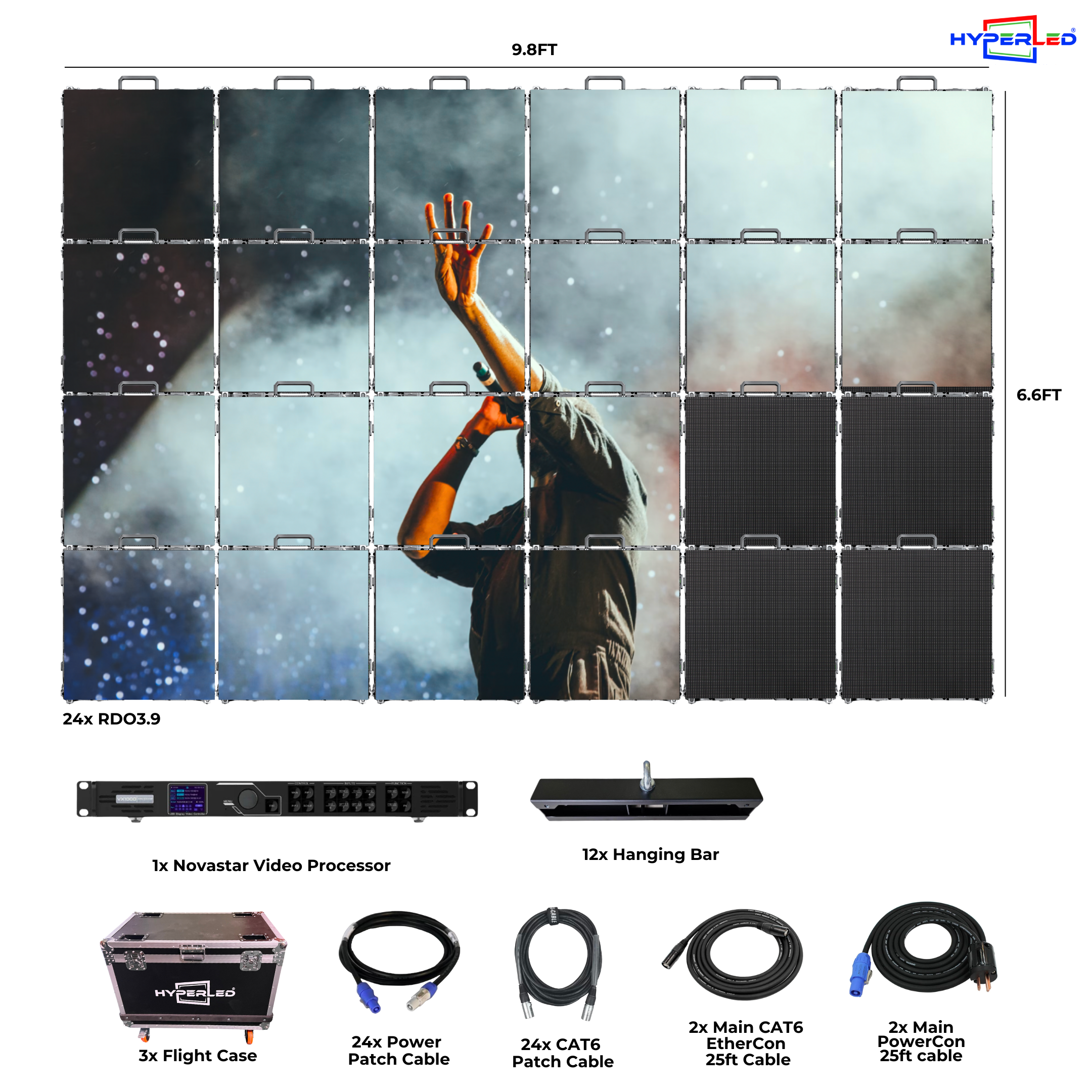 HyperLED Outdoor Rental P3.9mm 9.8' by 6.6' LED Video Wall Turnkey Solution