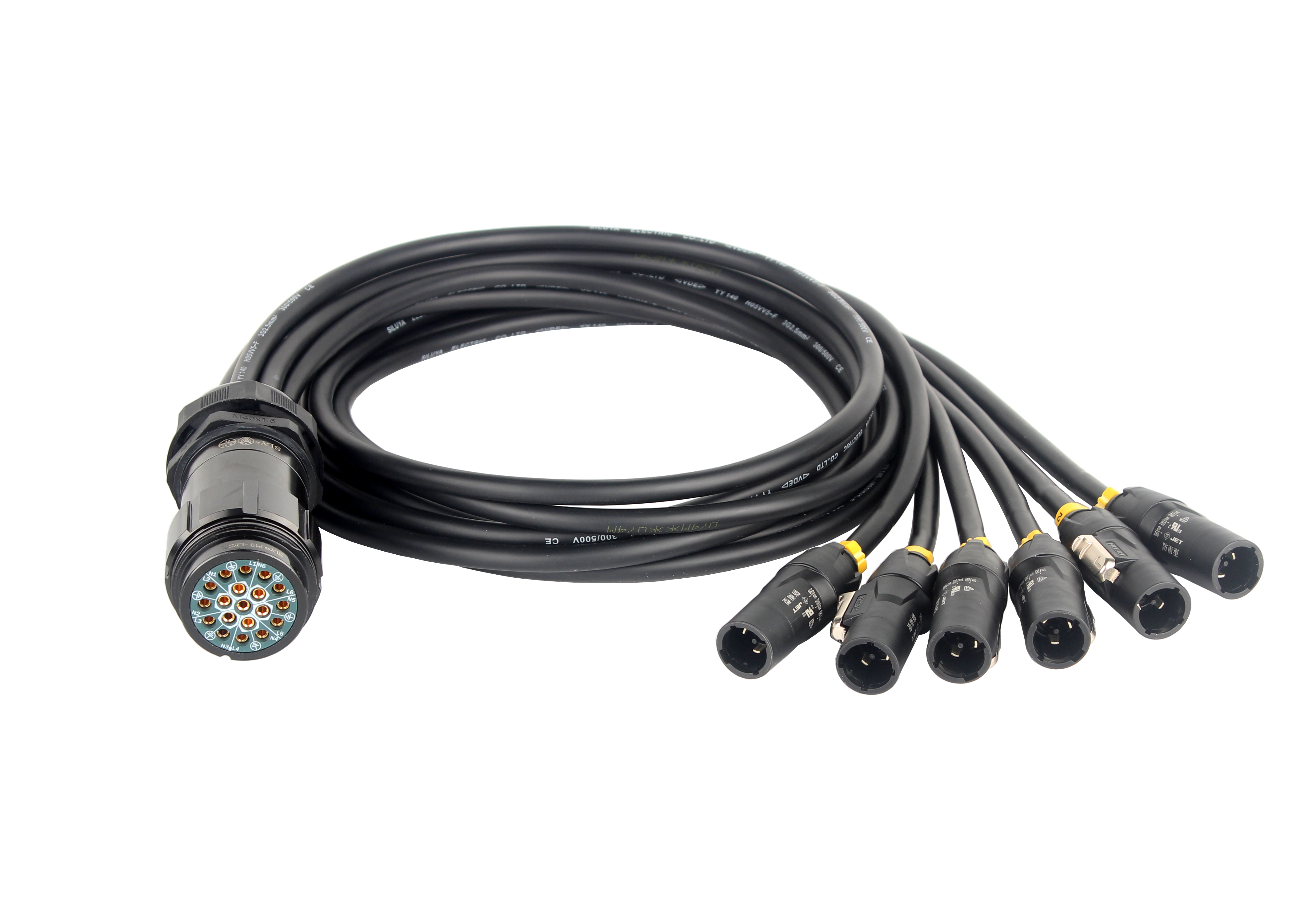 HYPERCORD 3ft 19Pin Female Socapex LSC-19 to (6) PowerCon Breakin Cable